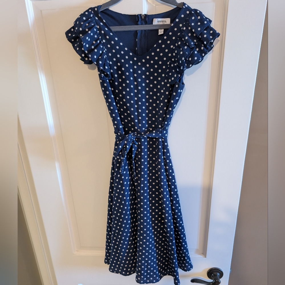 Girl"s Navy Polka Dot Midi Dress